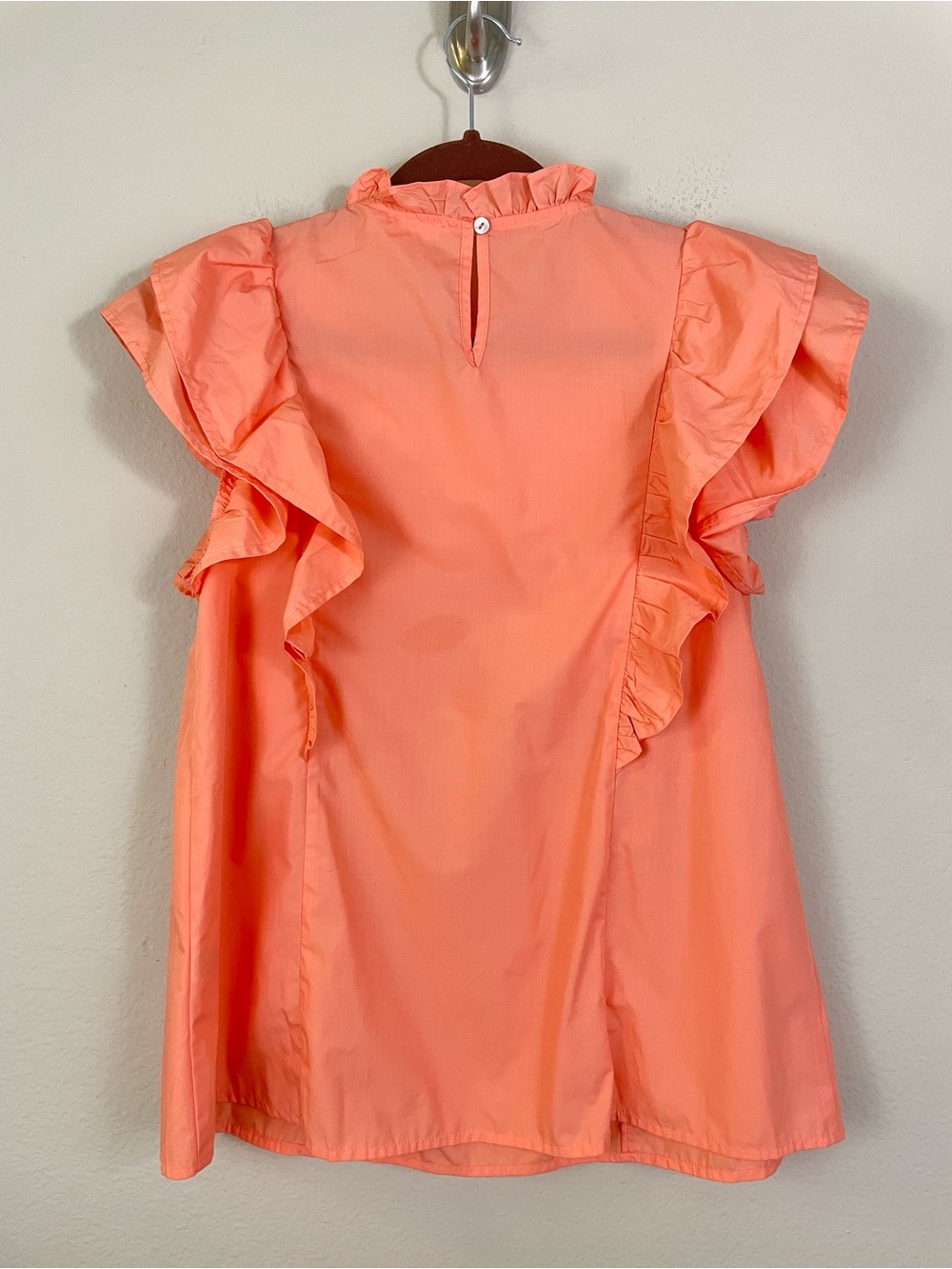 entro Orange Pleated Ruffle Neck Poplin Blouse Size Small - Picture 5 of 5